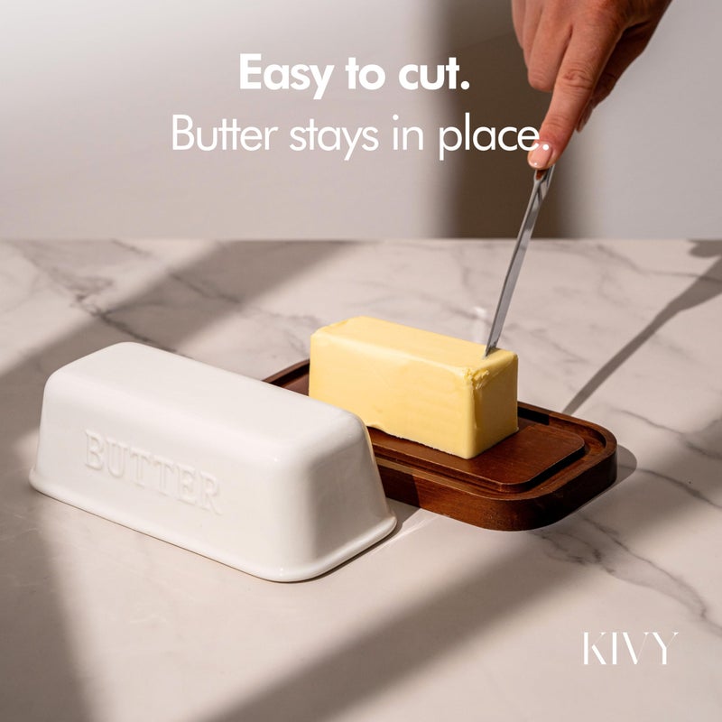 KIVY Ceramic butter dish with airtight lid that keeps butter soft - For countertop and refrigerator door shelf - Butter dish ceramic - Butter holder for counter - Covered butter dishes - Image 4